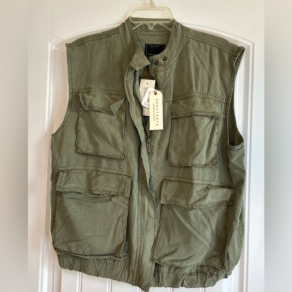 Sanctuary Field Utility Vest Button Front Olive Green Women’s Size Large